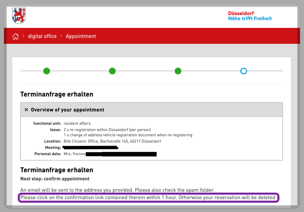 Anmeldung Confirmation German