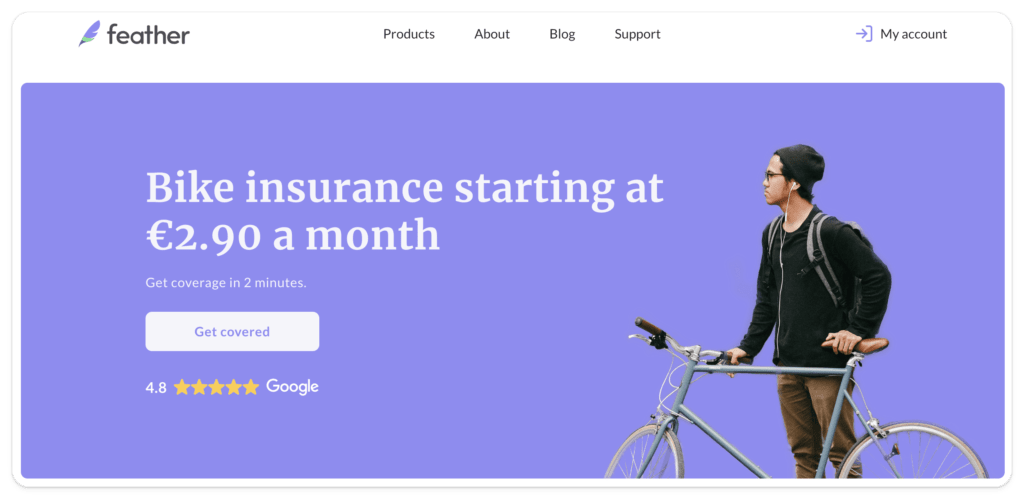 Screenshot of Feather bike insurance