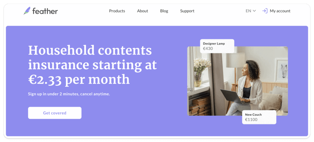 Screenshot of Home Contents Insurance from Feather