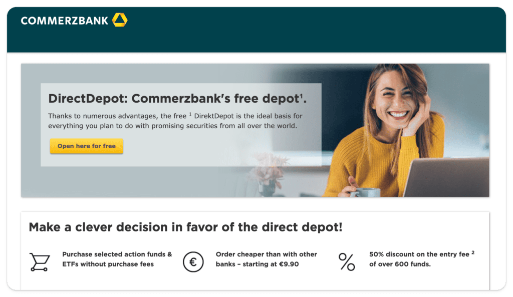 Homepage of Commerzbank Online Broker