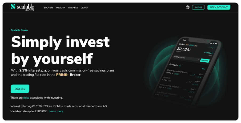 Broker homepage of Scalable Capital