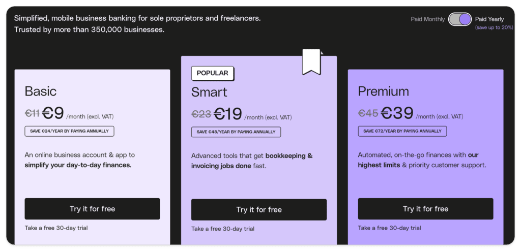 Screenshot of Qonto pricing