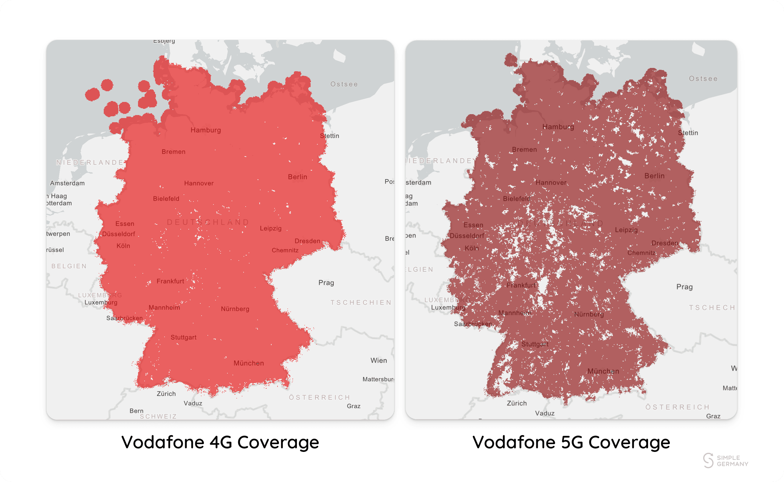 German maps with 4G and 5G coverage mapped out