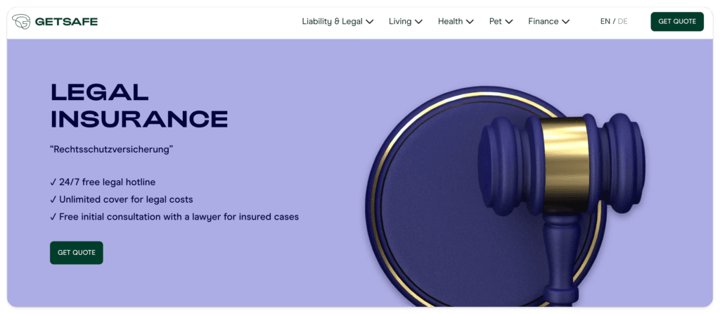 Getsafe Legal Insurance Homepage