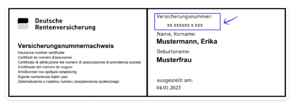 Example of where to find social security number in Germany