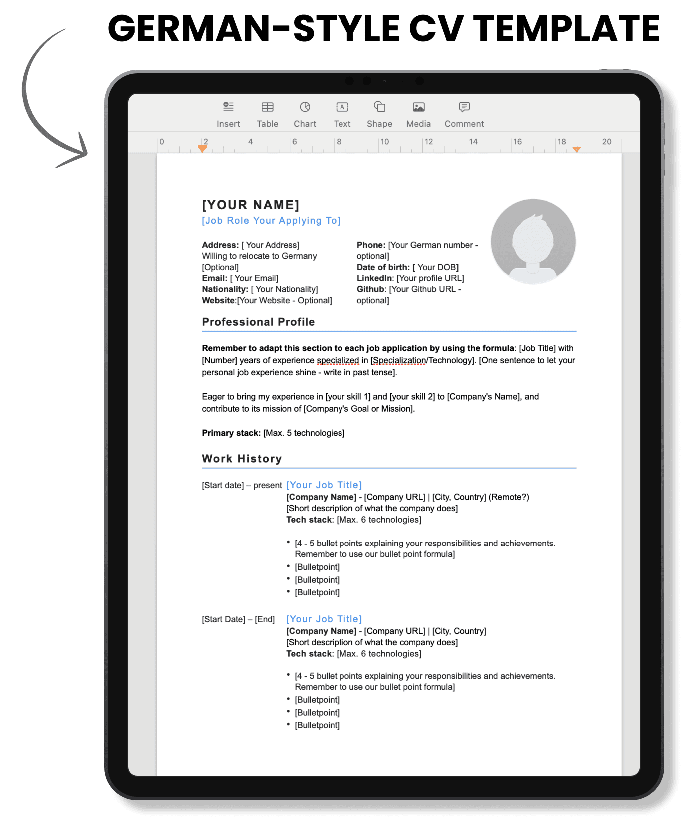 German CV Template in English